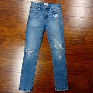 Agolde Sophie distressed high waist crop skinny Spell blue jeans